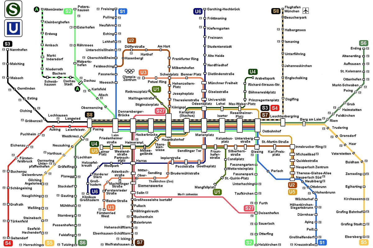 mappa della metropolitana di monaco di baviera, germania