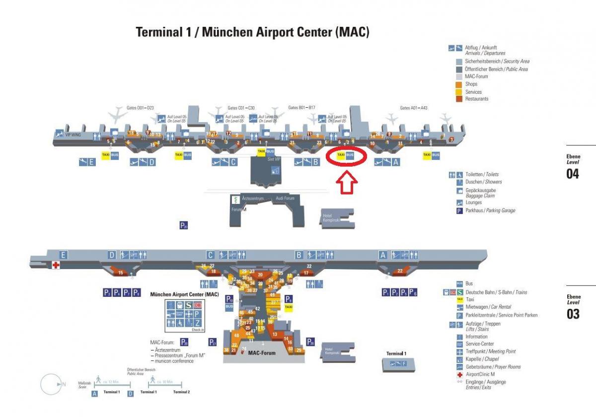 Mappa di monaco di baviera aeroporto terminal 1