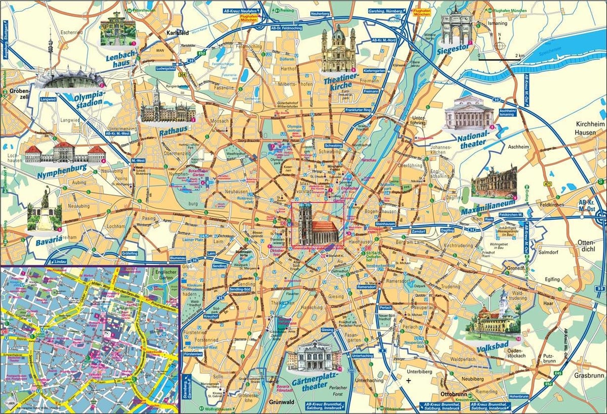 mappa della città di monaco di baviera, germania
