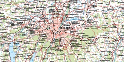 Mappa di monaco di baviera e le città circostanti